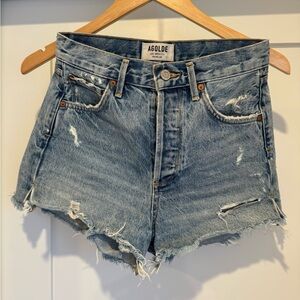 Agolde Distressed Light Blue Jean Shorts